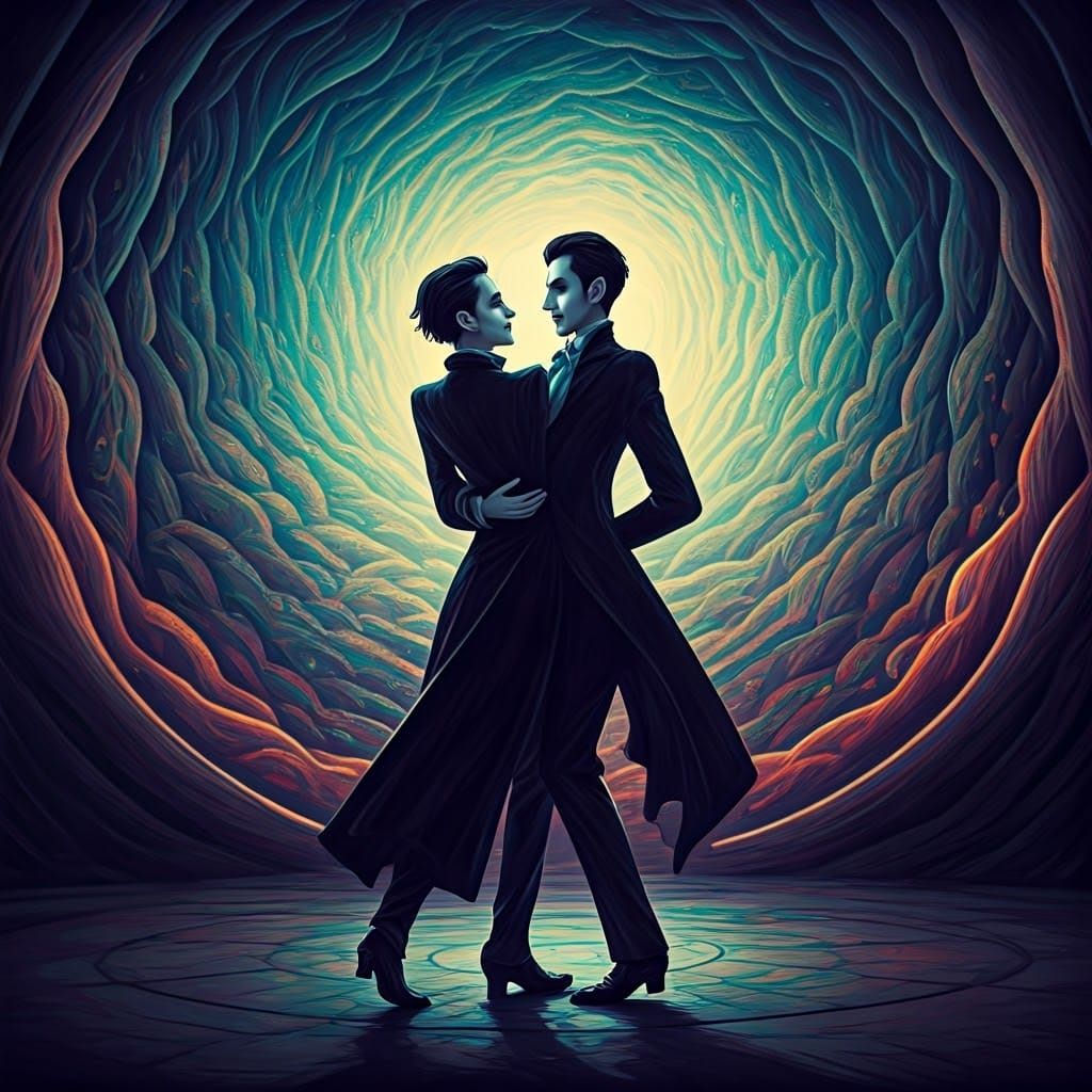 dancing vampires art deco kinetic pointillism lyrical abstraction splash art surrealism synthetism storybook illustratio...