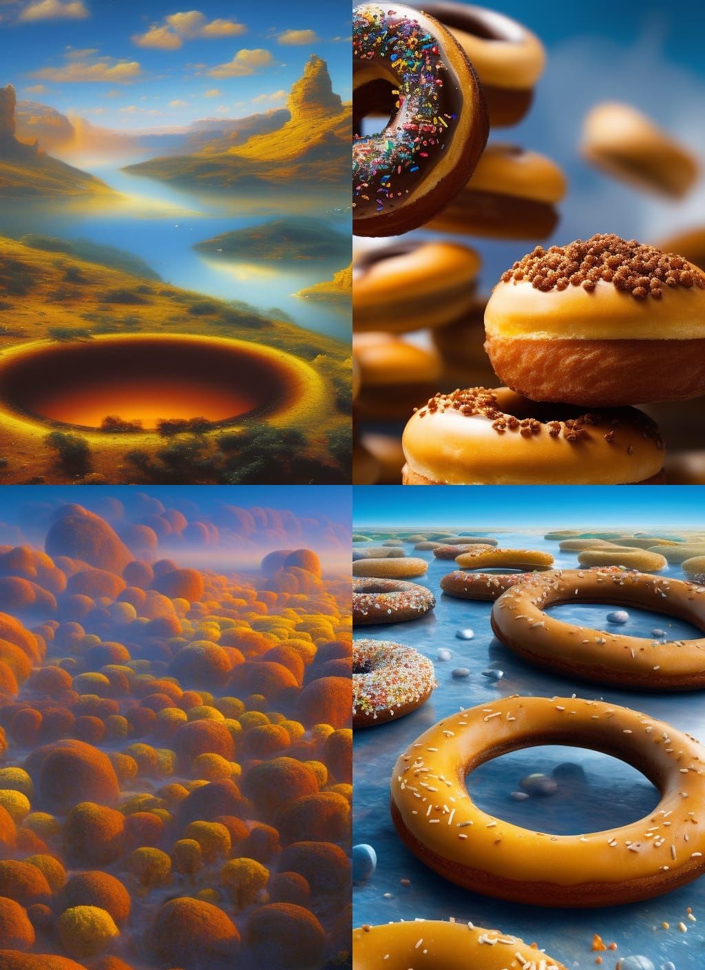 Donuts Swirling in a Surrealist Matte Painting