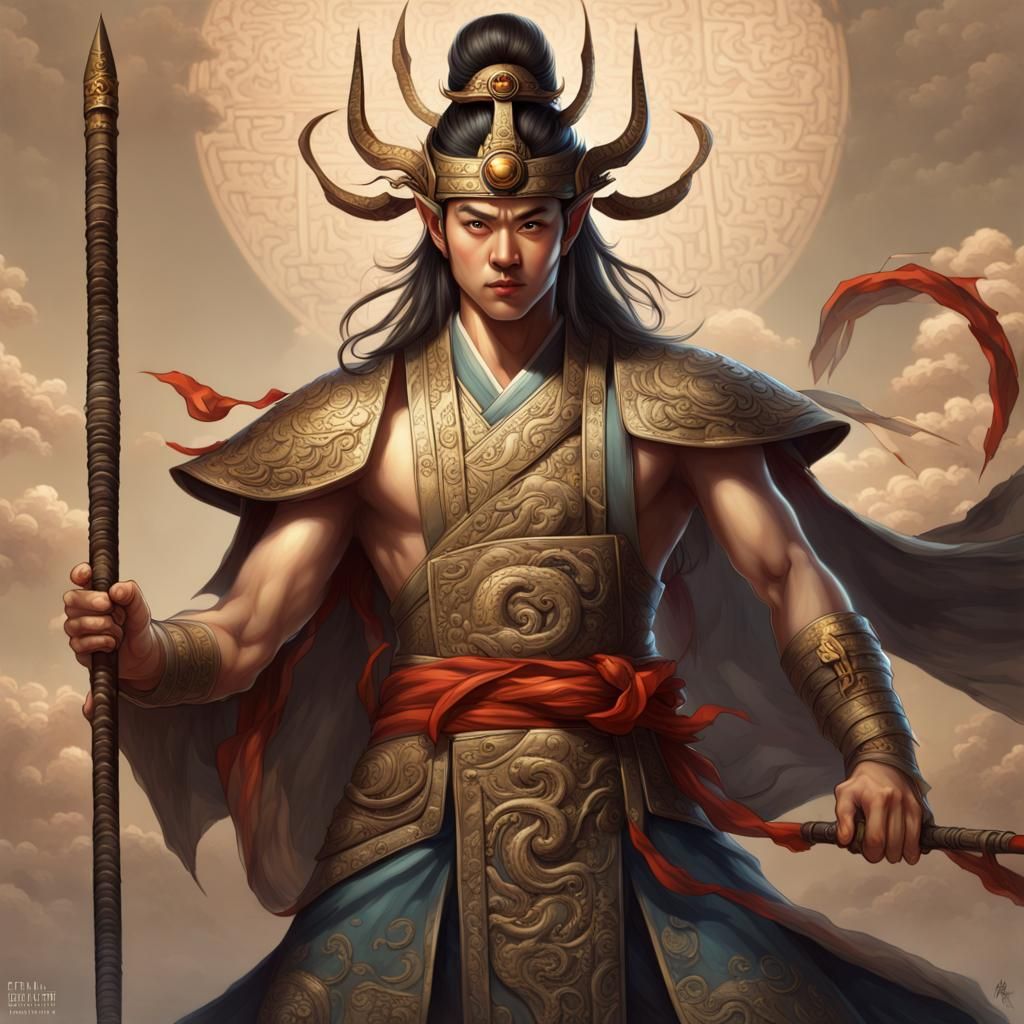 Young Chinese God Erlang Shen with Spear