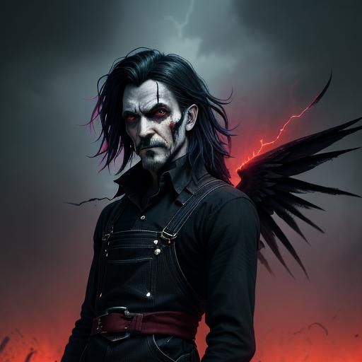 Dark Mario Broods Under Twilight Sky in Art Nouveau Style