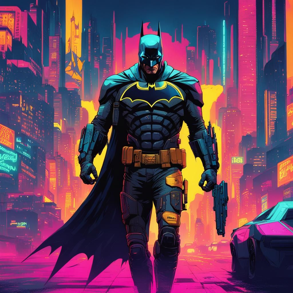 Batman in Cyberpunk 2099 Neon Cityscape