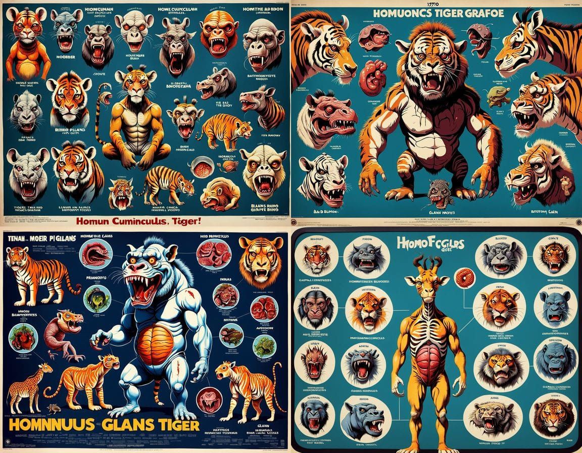 Grotesque Hybrid Creature in 1970s Horror Poster Style