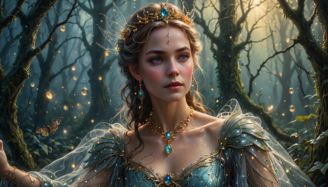 Mystical Queen in Ethereal Forest, Fantasy Art