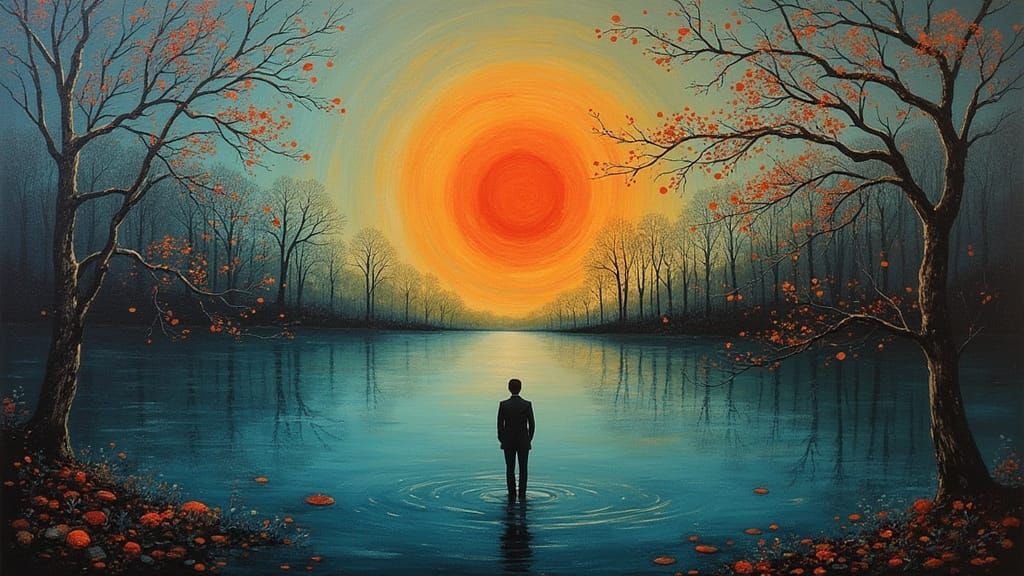 Mythical Figure in a Vibrant Lake Scene, in the Style of a M...