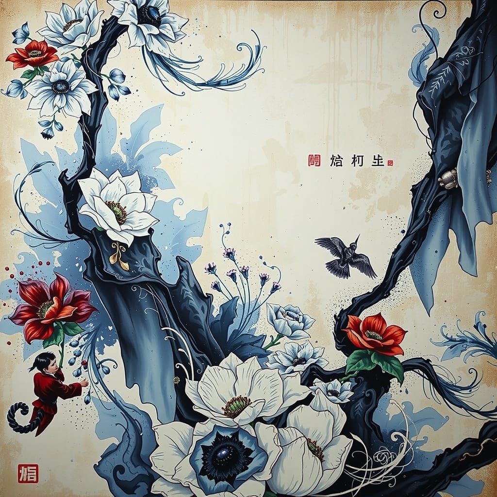 Elegant Calligraphic Artwork in Rich Colors