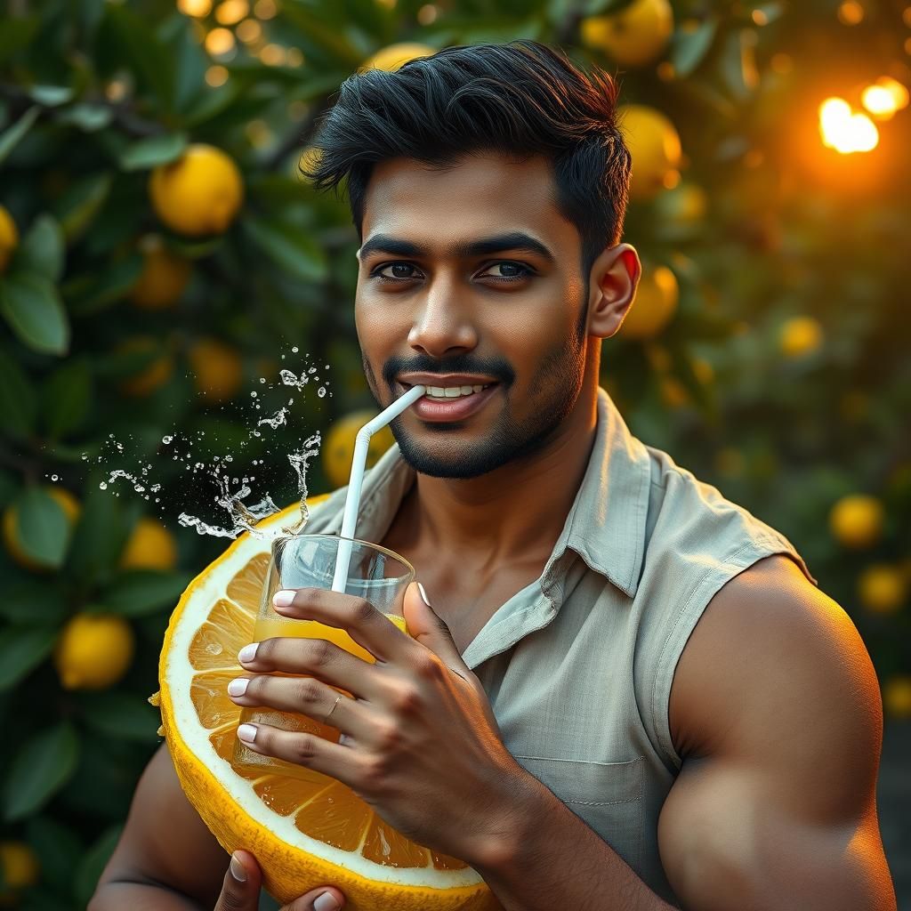 Indian Man in Lemon, Photorealistic Style
