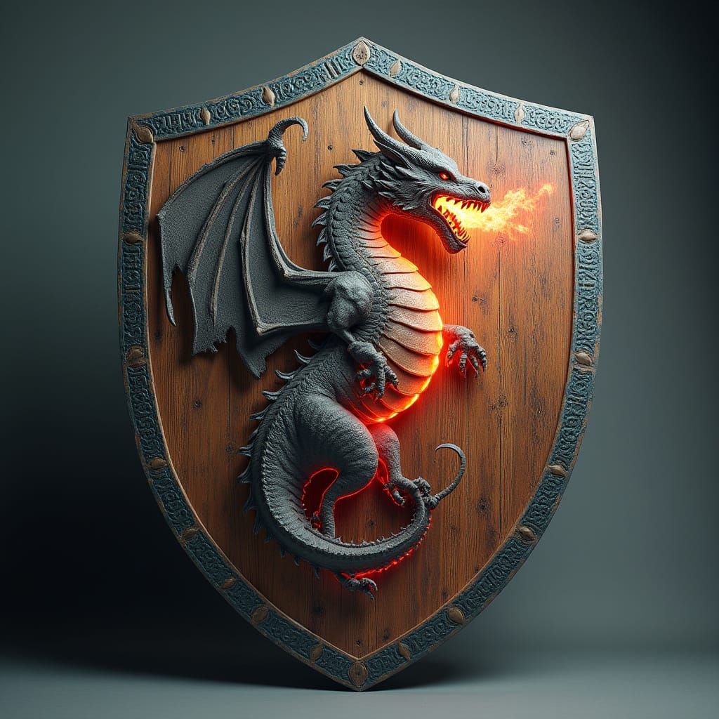 Ethereal Wooden Shield with Glowing Runic Marks and Majestic...