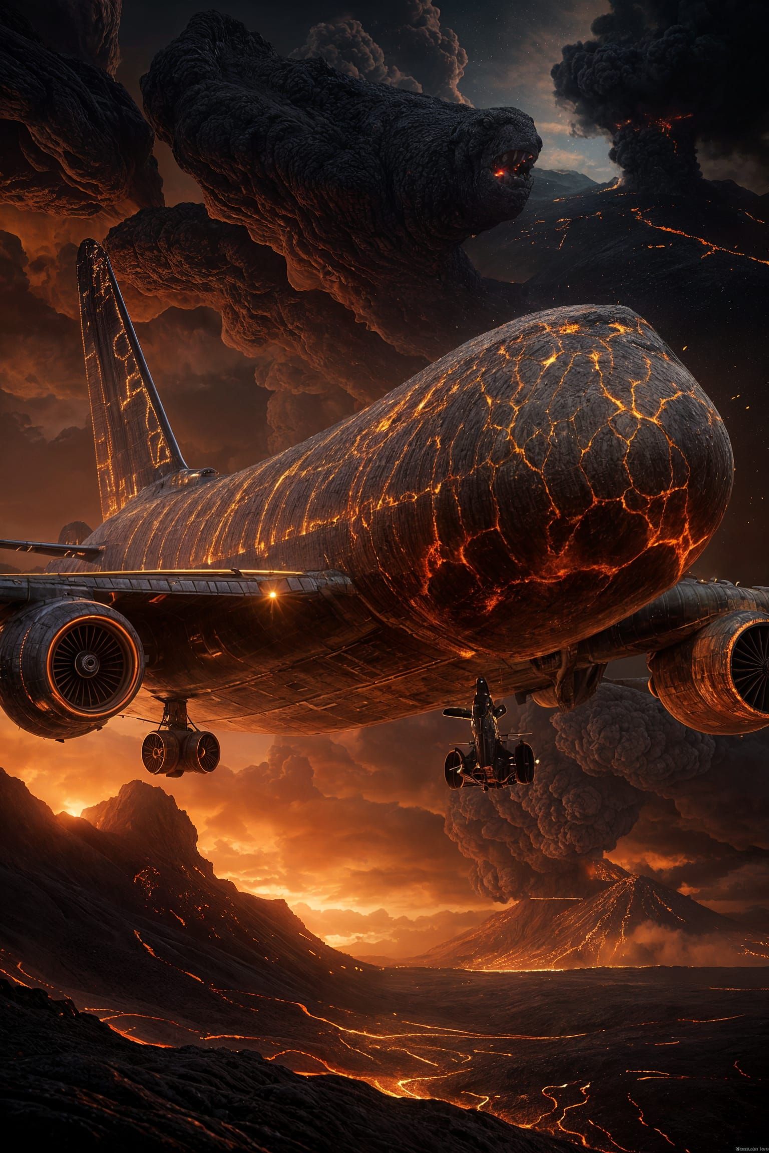 Volcanic Lava Boeing 747 with Cinematic Lighting