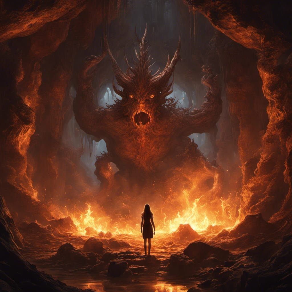 Cavern Fire Elemental Dark Fantasy Art