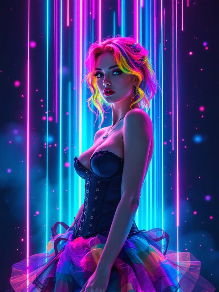 Neon Light Streaks and Plasma Columns Over Rainbow Hair Pin ...