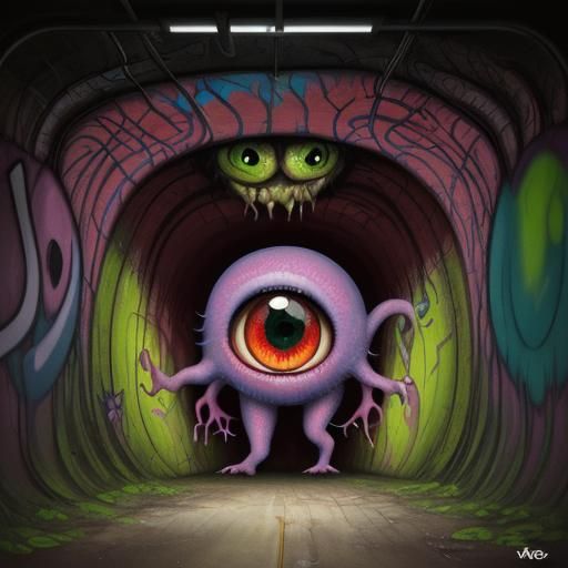 Cute Carnivorous Plant Monster in Subway Tunnel