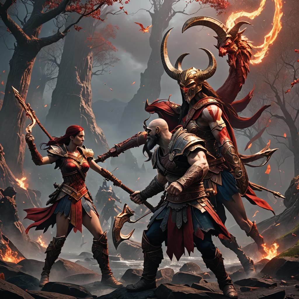 God of War Ares and Sailor Mars in Battle