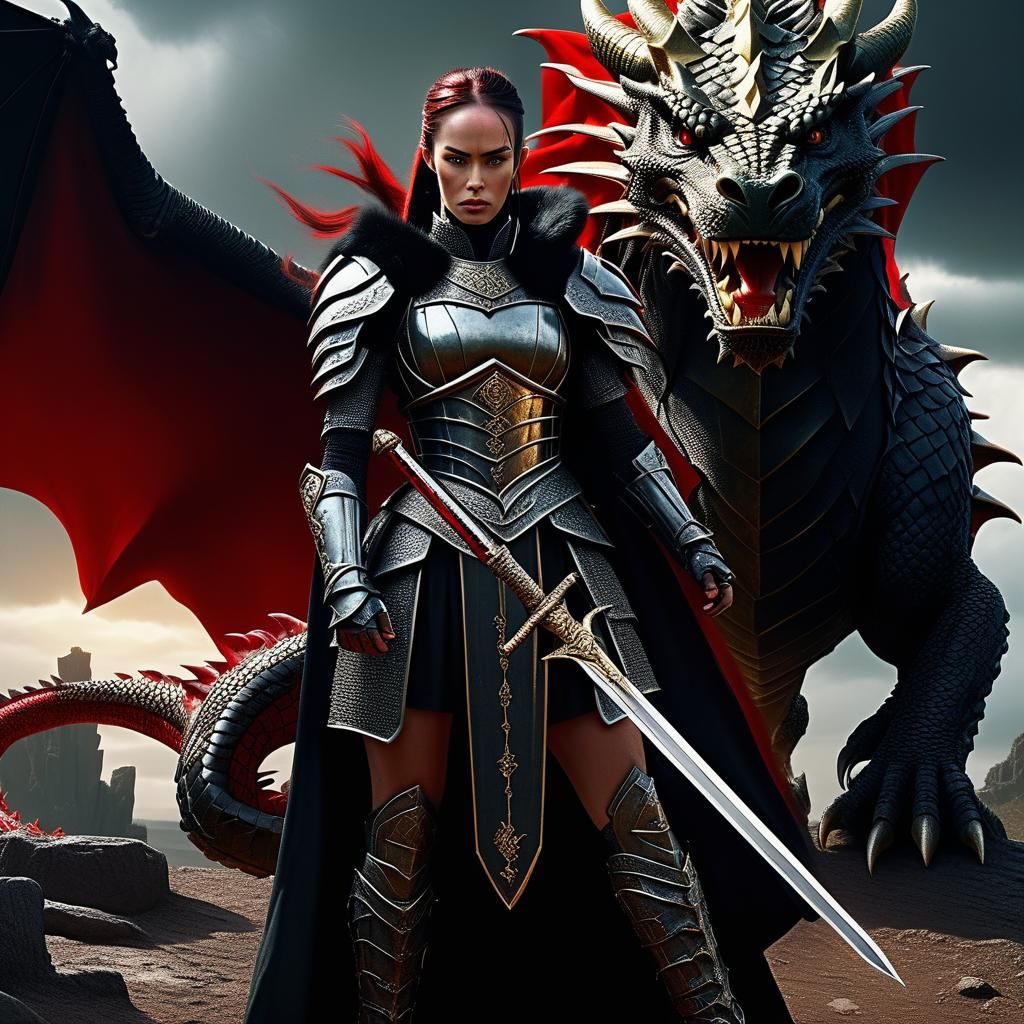 Megan Fox as Armored Fantasy Warrior in Digital Art