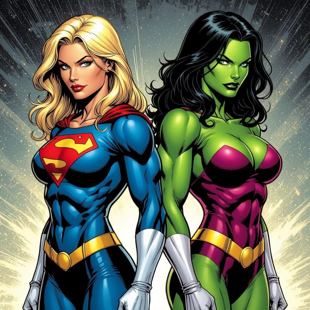 Powergirl and She-Hulk: Comic Book Style