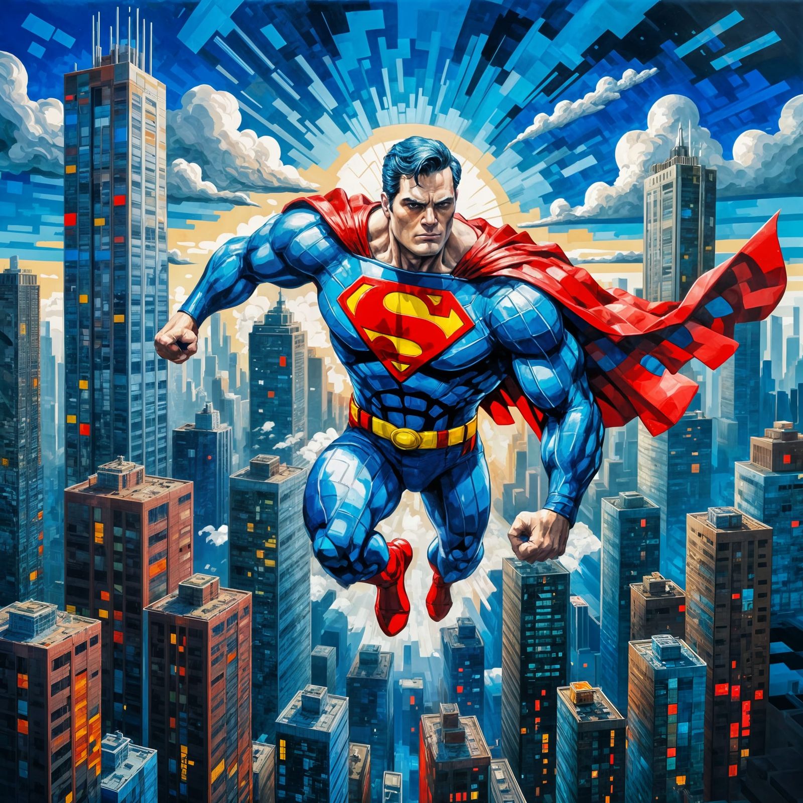 A superman from  pixel universe.