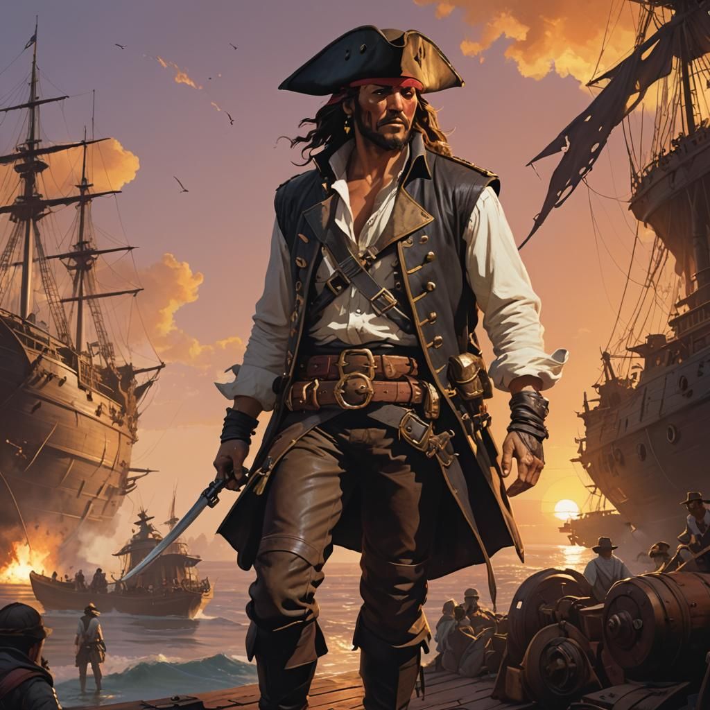 Swashbuckling Pirate Oversees Ship Raid in Cinematic Style