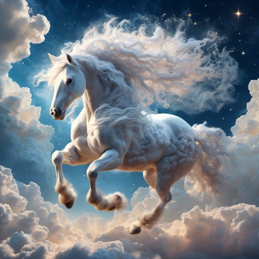 Horse Head Cloud Formation in Starry Night Sky