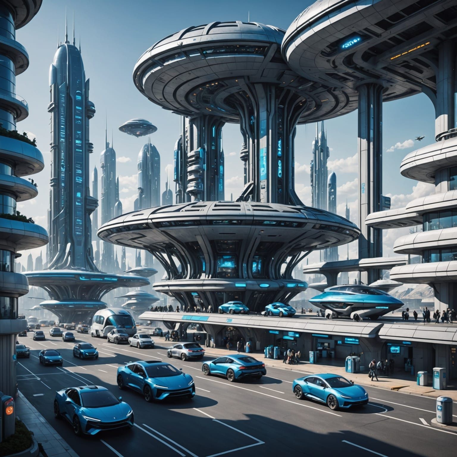 Futuristic Cityscape with Alien Gas Station