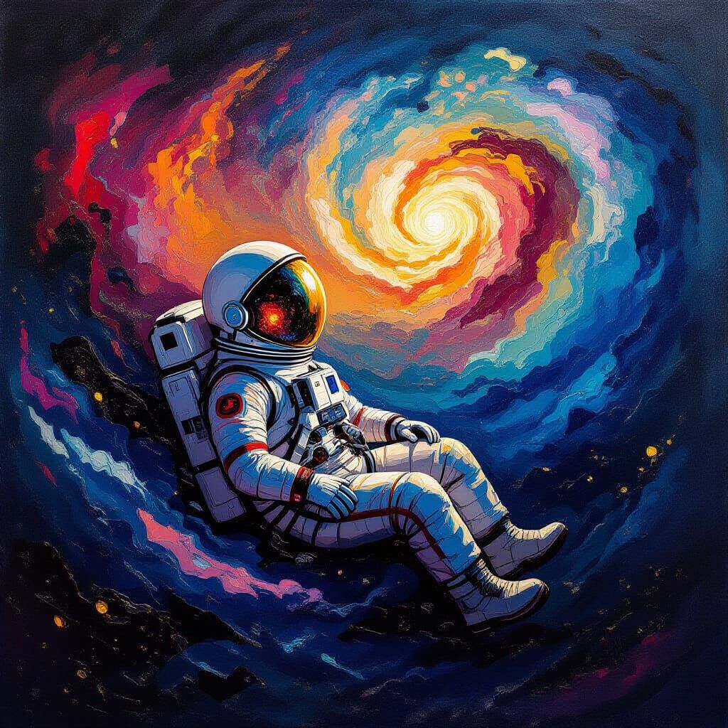 Astronaut Adrift in Cosmic Ocean, Expressionist Style