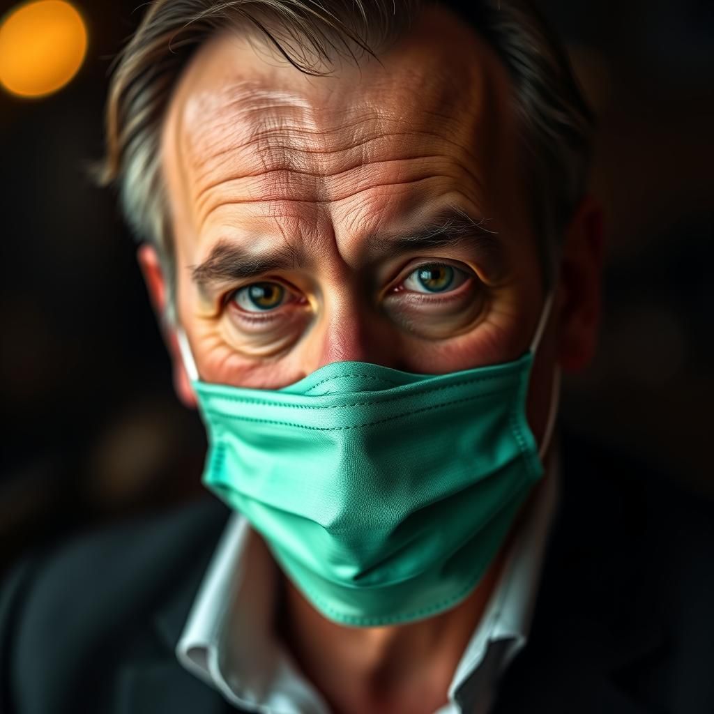 Close-Up Portrait of Man in Green Mask