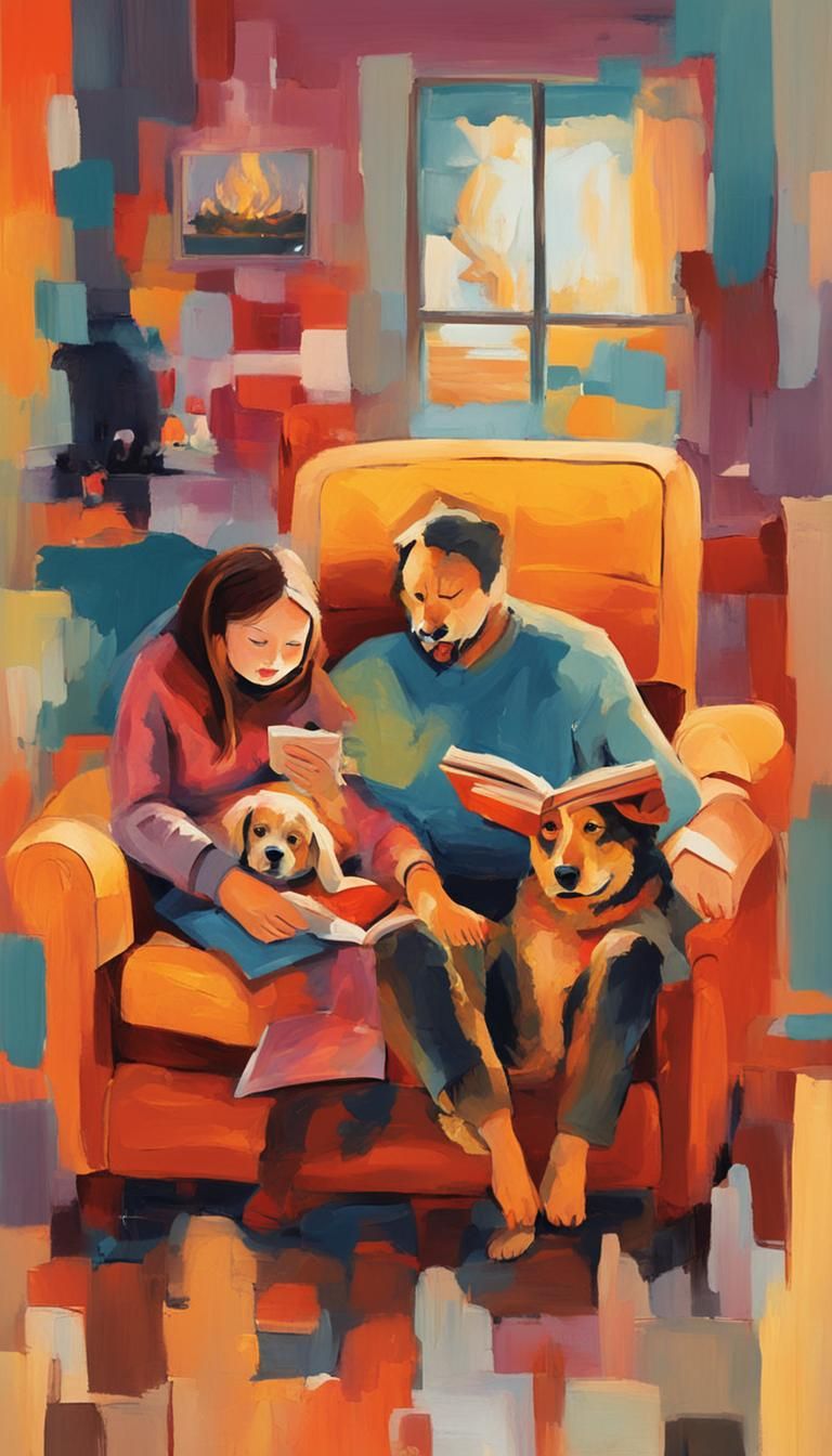 Cozy Family Scene in Abstract Expressionism Style