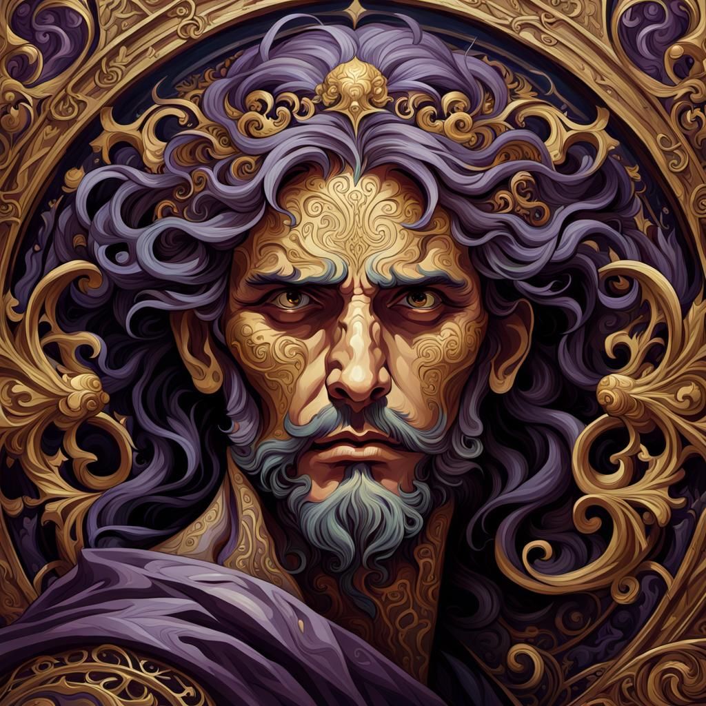 Multi-Faced Man in Anguish: Dark Fantasy Art