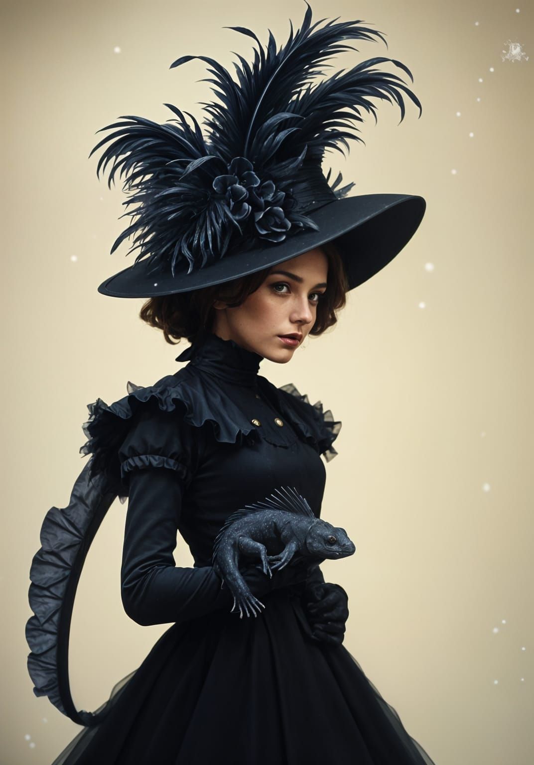 Elegant Woman in Victorian Regalia with Axolotl