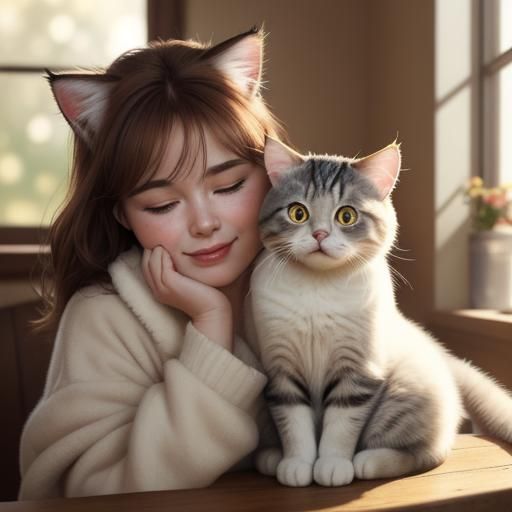 Toddler Boy and Cat: Hyperrealistic Splash Art