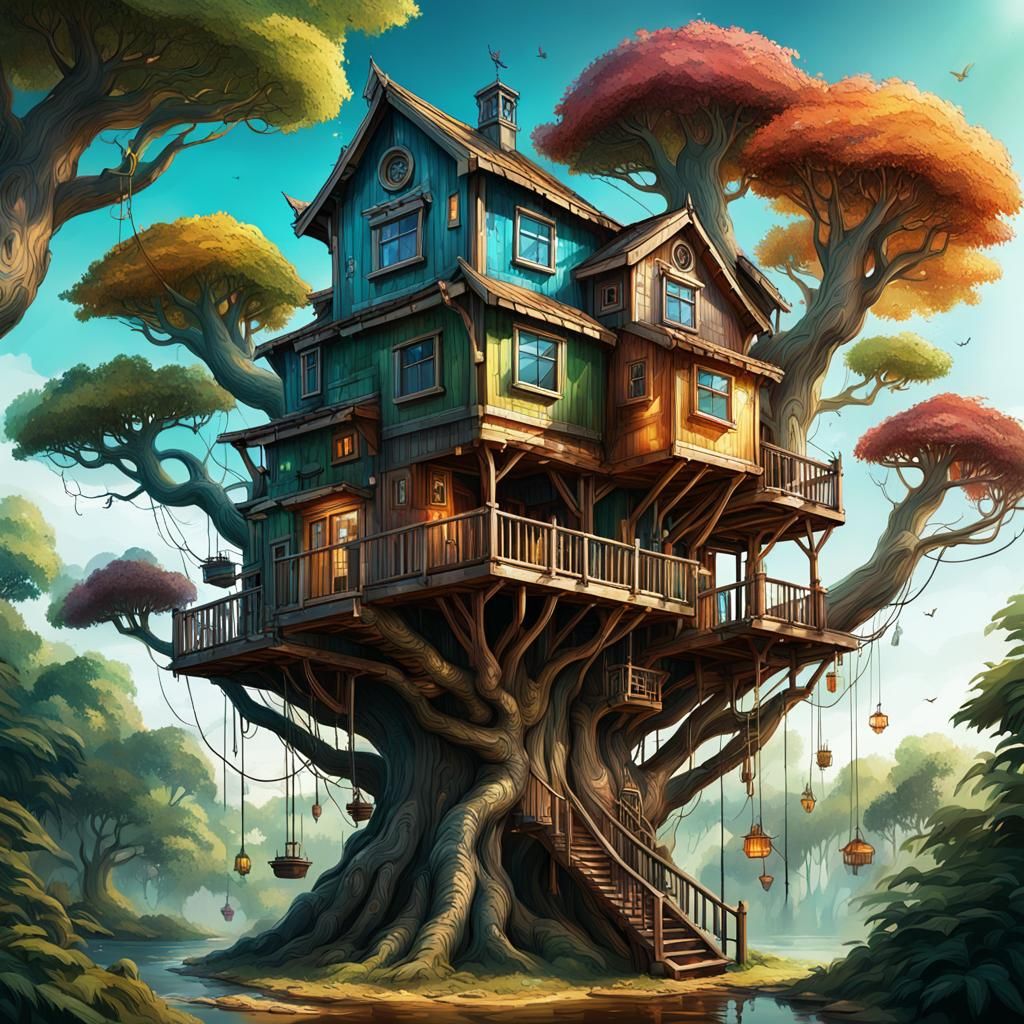 Hyperrealistic Unusual Treehouses Concept Art