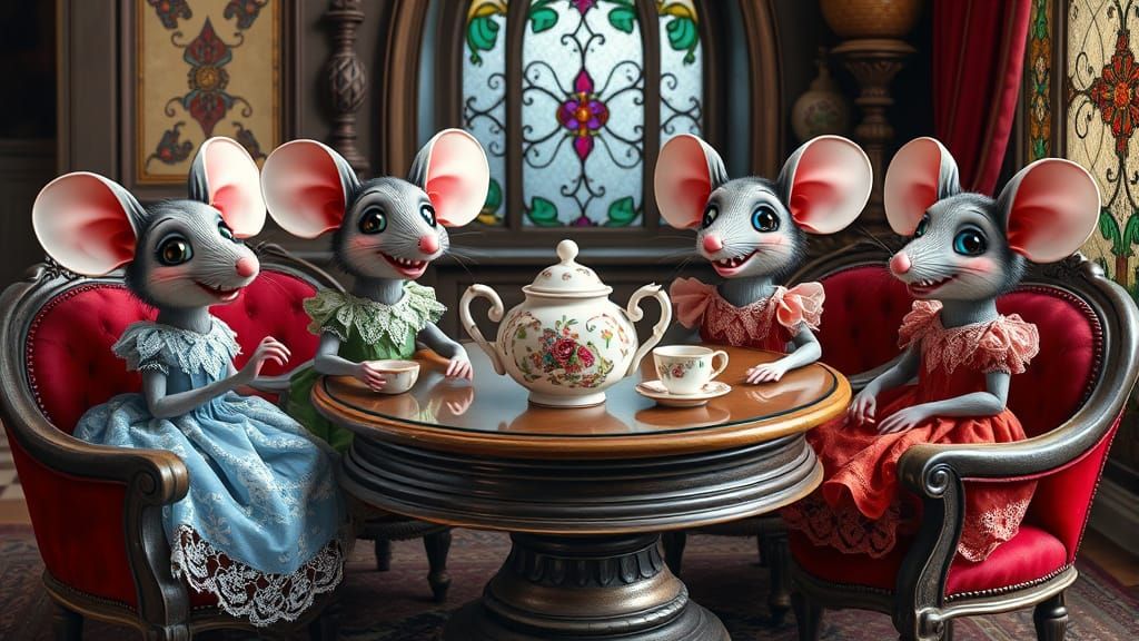Whimsical Mice Tea Party in a Rustic Wonderland