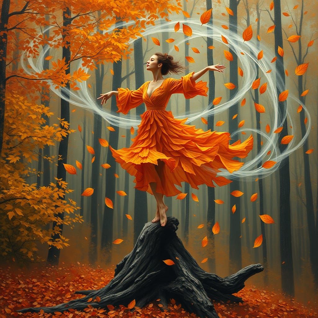 Autumnal Dancer in Forest of Leaves