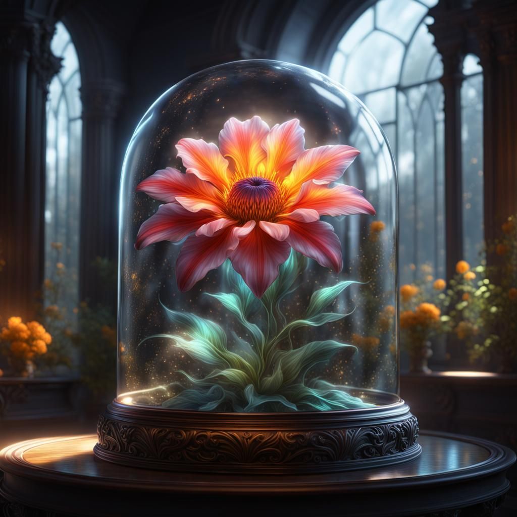 Glowing Flower in Glass Dome: Fantasy Concept Art