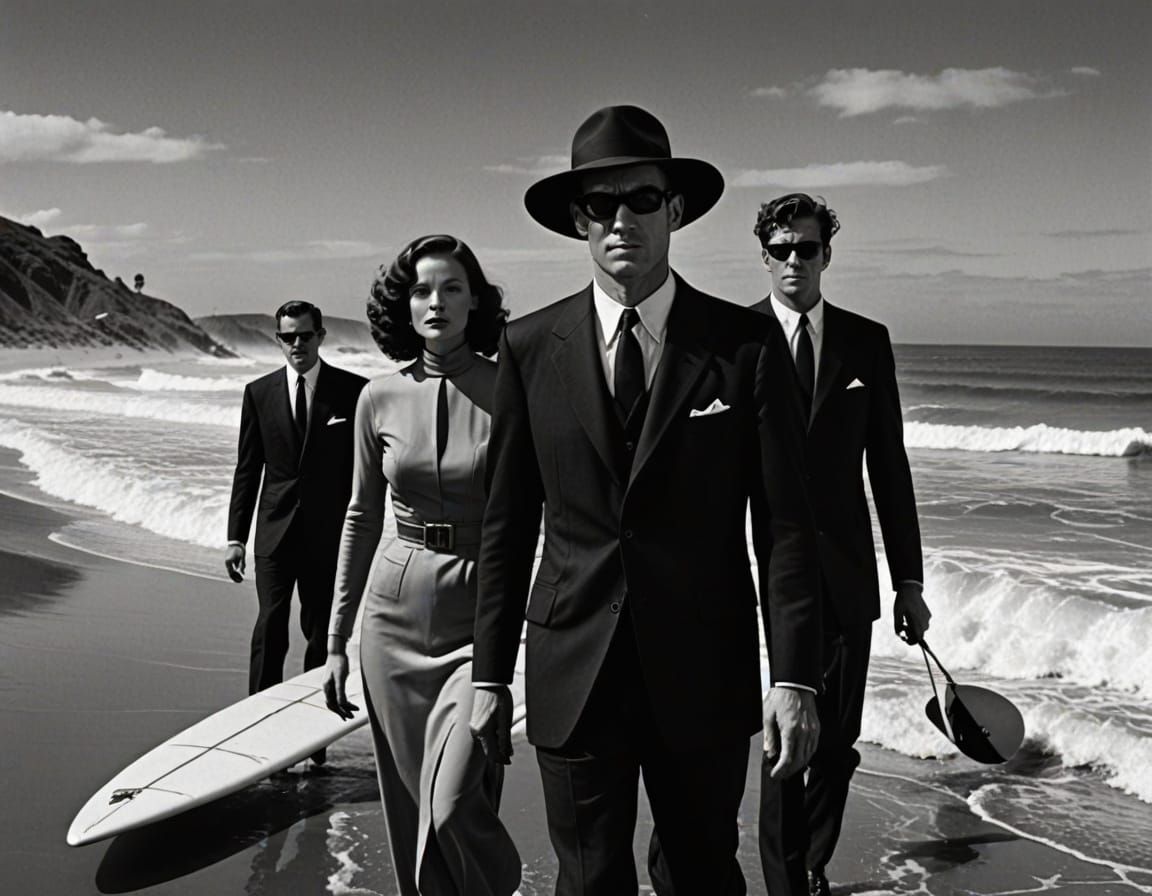 Ms Zing ad TOmmy Danger as sci-fi surfers ubiquitous film noir surrealist design squazoodling