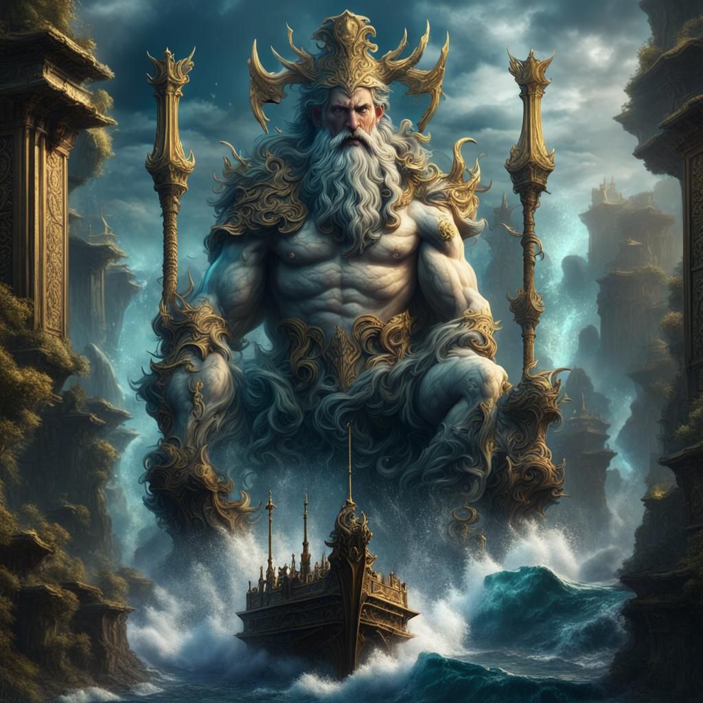 Epic Poseidon Composition in Fantasy Concept Art