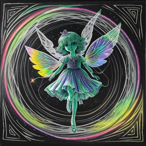 Angels Fly a Kite: Surreal Childlike Crayon Drawing