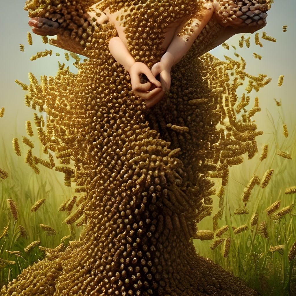 Bee Goddess in Meadow, Ghibli Style