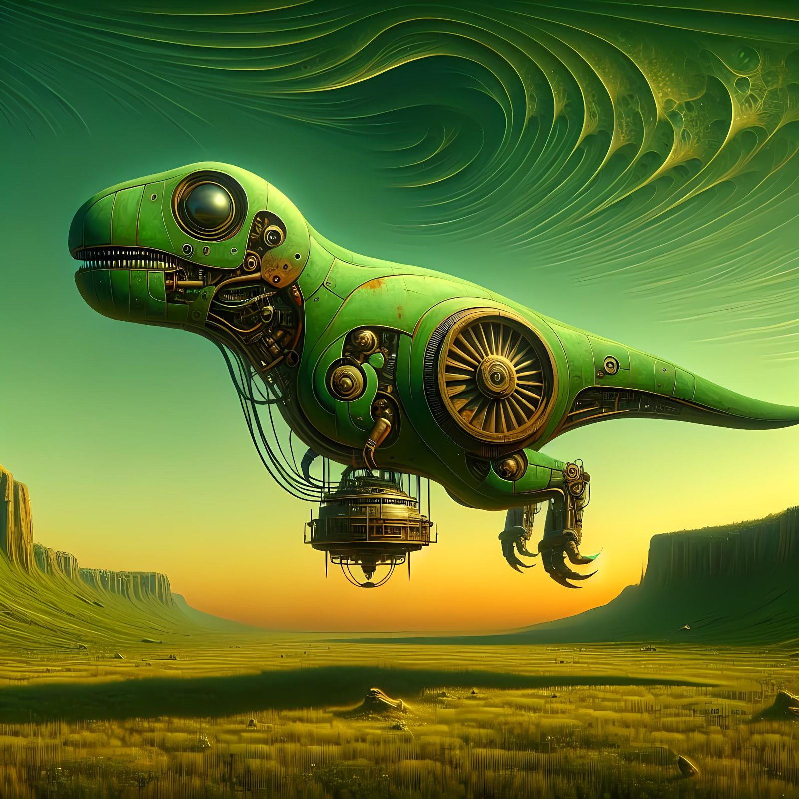 Surreal Dino-Zeppelin Flying Vehicle