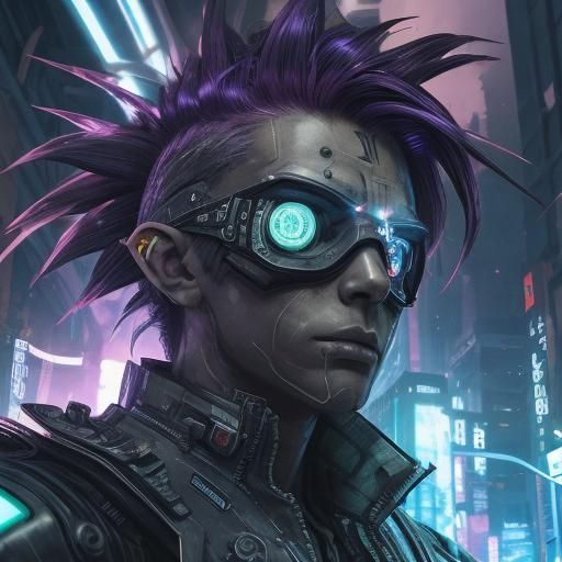 Cyberpunk Goku Portrait with Mohawk and Neon Lights