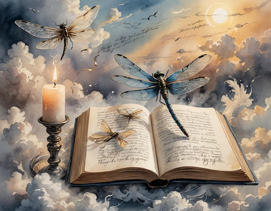 Watercolor Dragonfly and Calligraphy Book