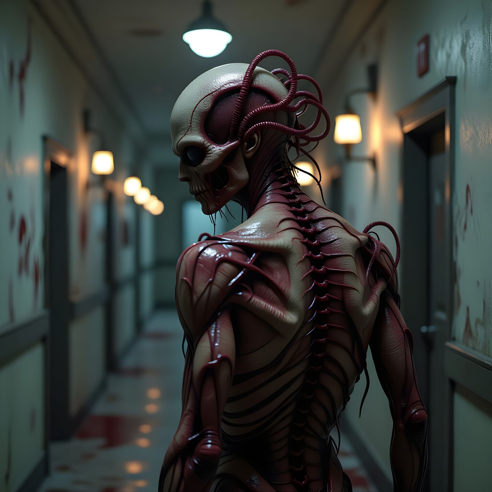 Grotesque Horror Creature in Abandoned Asylum