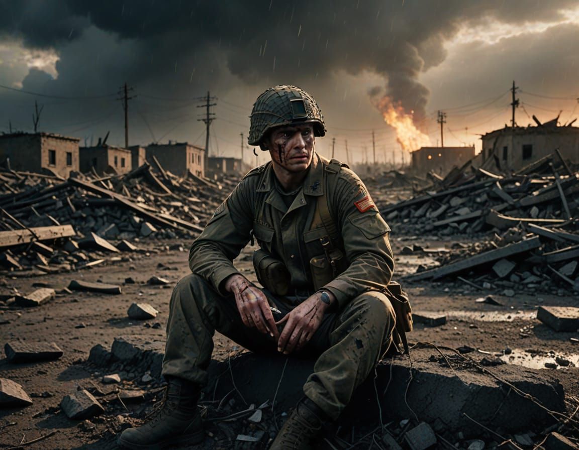 Gritty Battlefield Soldier in Hyper-Realistic Cinematic Styl...