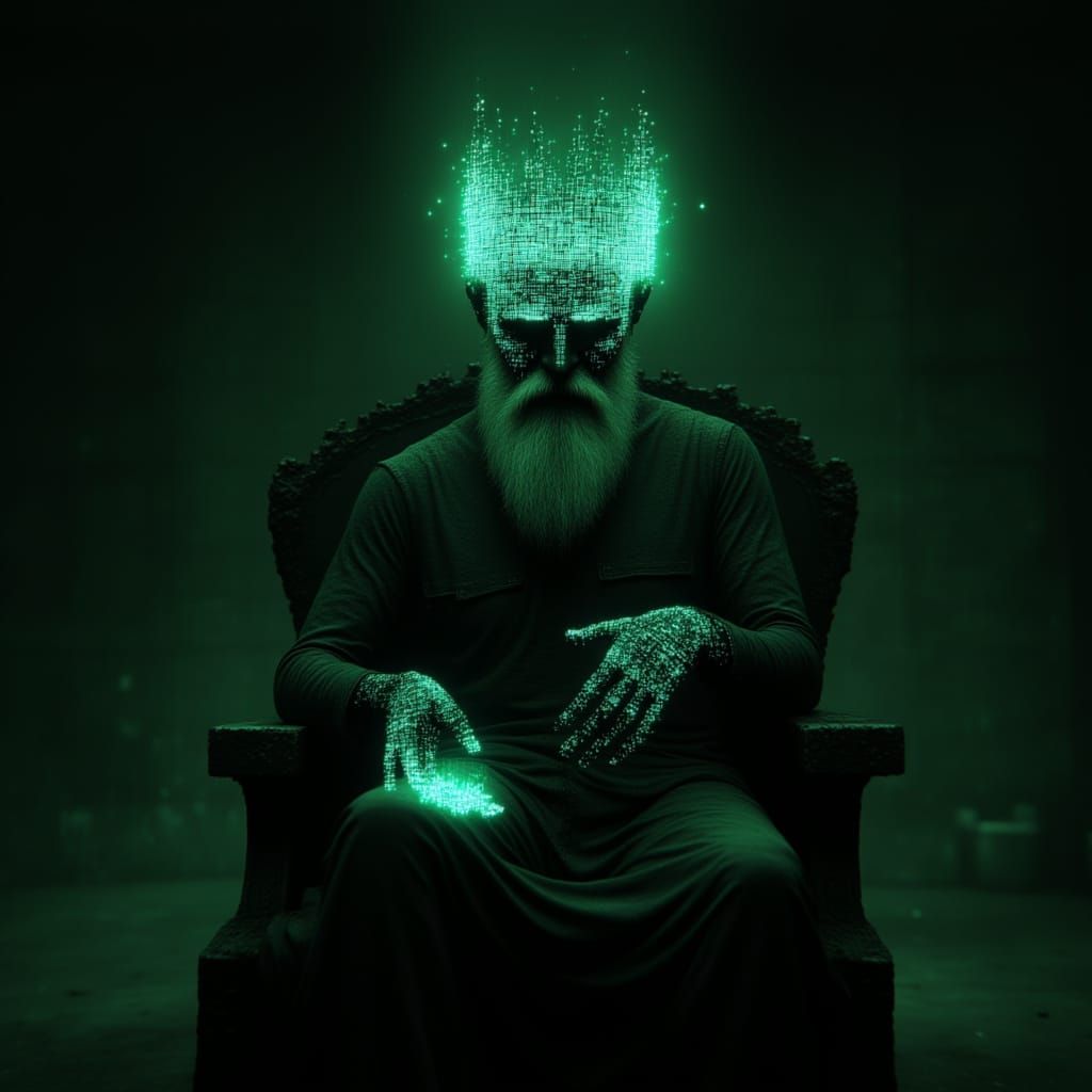 Glowing Digital Crown in a Dark, Cinematic Throne Room