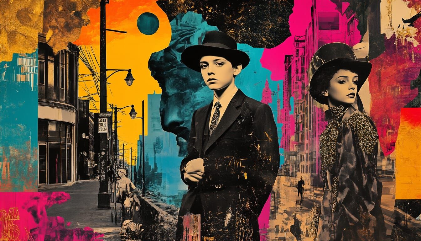 Surreal Collage of Lost Boys and Golden Girls on Urban Stree...