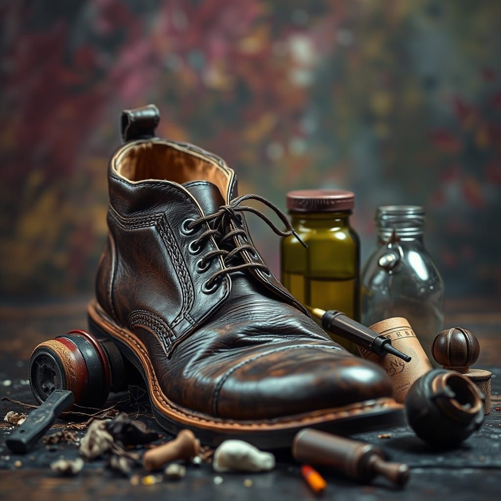 Hyperrealistic Still Life with Worn Leather Shoe