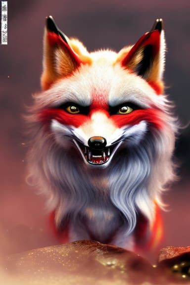 Detailed Japanese Fox Spirit in Kimono