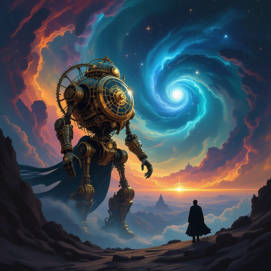 Ancient Clockwork Automaton in Cosmic Nebula