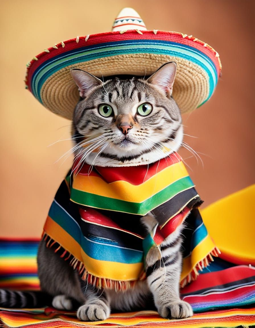 Feline Fiesta: Taco the Tabby Cat in Traditional Mexican Att...