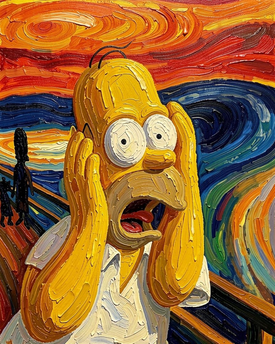 Homer Simpson's Silent Scream in Swirling Sky