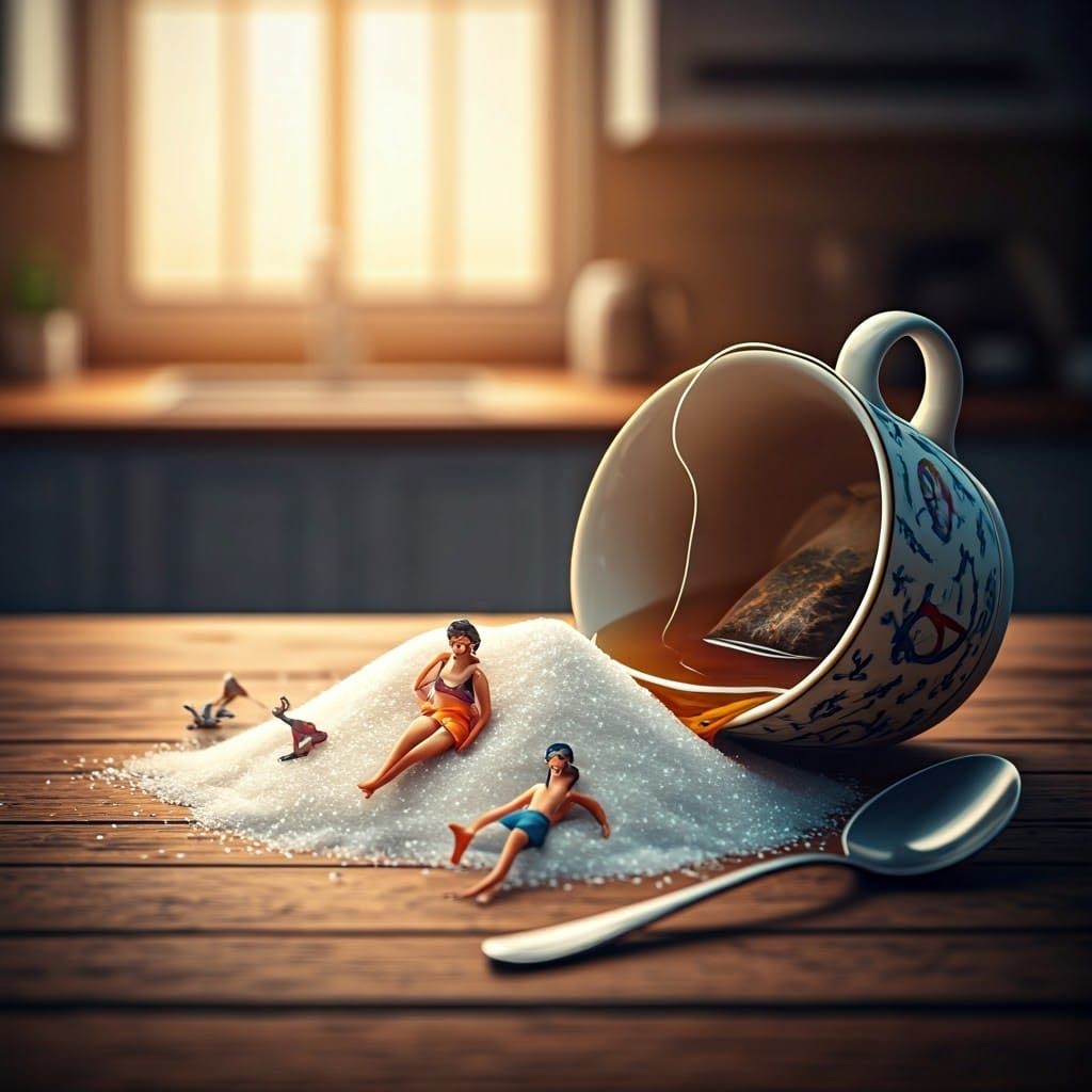 Miniature Figurines' Tea Party: A Hyperrealistic Scene