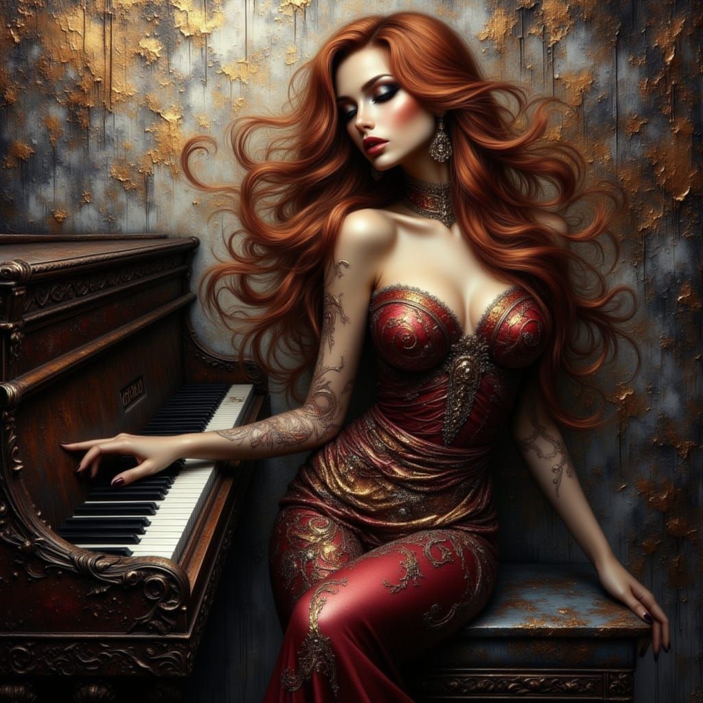 Woman Dancing to Piano Music in Dreamlike World